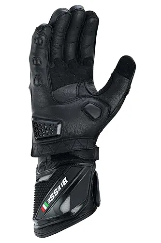 Bi Esse Pista Guanti Moto Pelle Neri Protettivi